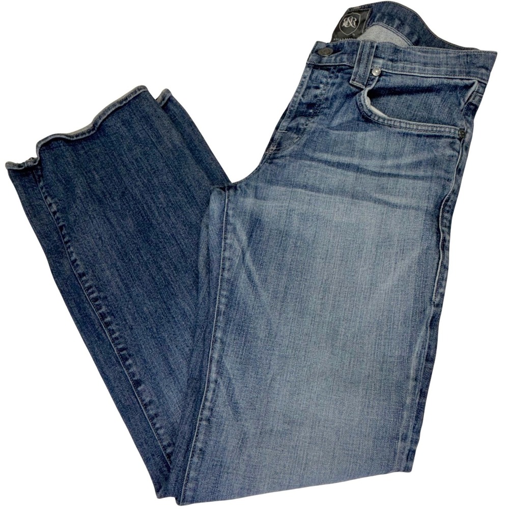 Rock &‎ Republic Bootcut Jeans 33/34x32 Medium Wash Distressed Hem Denim